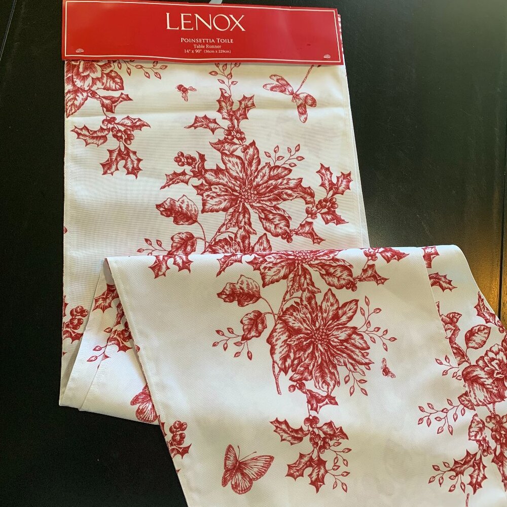 Lenox Poinsettia Toile Table Runner 14"x90" - Picture 1 of 6